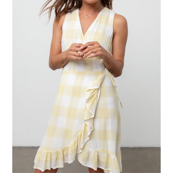 Rails Yellow White Madison Checkered Wrap Dress - Picture 1 of 5